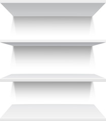 Four white realistic shelves