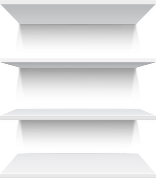 Four white realistic shelves