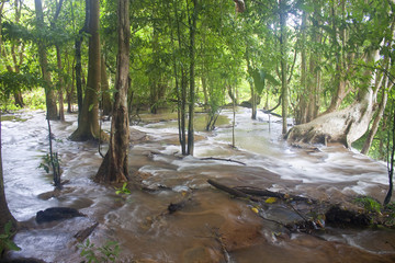 Upper part of Tat Kuang Si waterfall in Laos