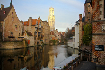 Belfort and canal in Bruges, Belgium