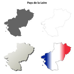 Pays de la Loire blank detailed outline map set