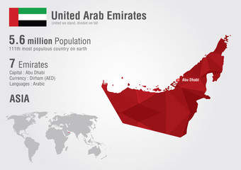 UAE United Arab Emirates world map with a pixel diamond texture.