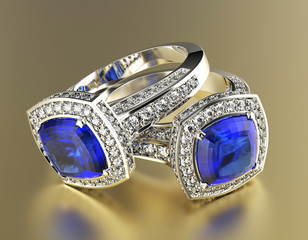 Golden Engagement Ring with Sapphire