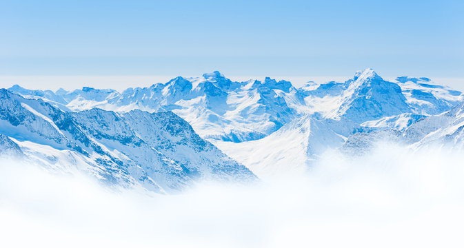 Snow Mountain Range Landscape with Blue Sky from Jungfrau Region
