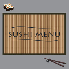 vector illustration sushi on bamboo mat and chopsticks