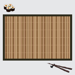 vector illustration sushi on bamboo mat and chopsticks