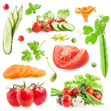 Collections of vegetables isolated on white background