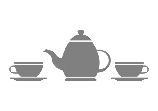 Grey teapot and teacup on white background