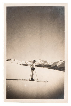 vintage photo from skiing man. antique picture ca. 1929
