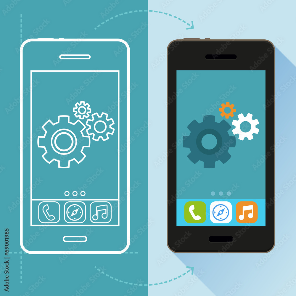 Aufkleber vector app development concept in flat style