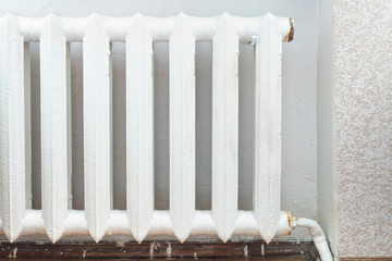 iron radiator of water heating in home - obrazy, fototapety, plakaty