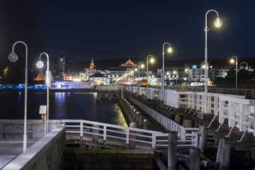Night view of Molo pier and Sopot city in Poland