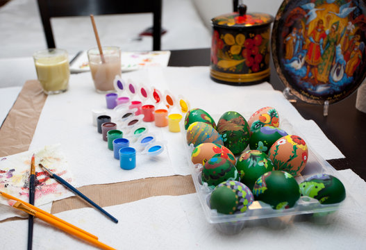 Easter eggs painting, russian style, paskha
