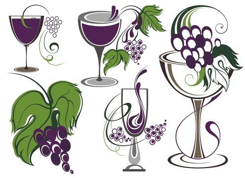 Set of icons for wine, wineries, restaurants