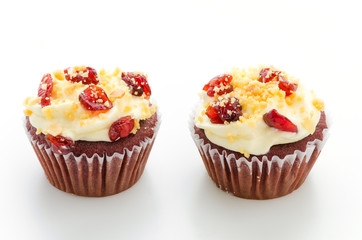 Red cupcake velvet isolated white background