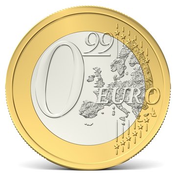 Null Euro Neunundneunzig M&uuml;nze von vorne gesehen