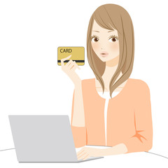 PC操作　カードを持つ女性