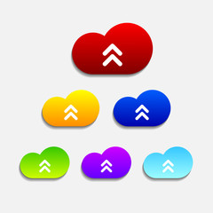Set of six colorful upload cloud icons