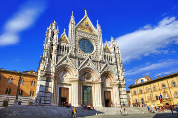 Beautiful medieval city in Tuscany Siena - view of  Duomo - obrazy, fototapety, plakaty