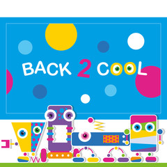 Naklejka premium cute robot schoolchildren greeting card