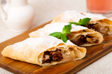 Strudel on the wooden board