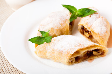 Strudel on the white dish