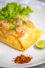 Pad Thai Noodles fried in Egg Wraps