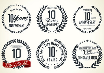 Fototapeta premium Anniversary laurel wreath retro labels, 10 years