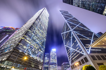 Naklejka premium Hong Kong, China Business District Skyscrapers