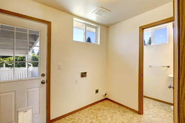 Empty house interior in soft ivory color and linoleum
