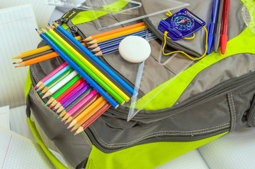 School bag, pencils, pens, eraser, school, rulers, books - 69014182