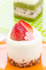 Strawberry cheesecake isolated on white background