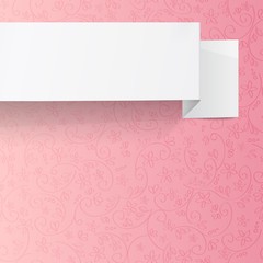 White sheet of paper on a flower pattern. Origami vector banner.