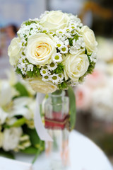 Flowers bouquet in glass vase
