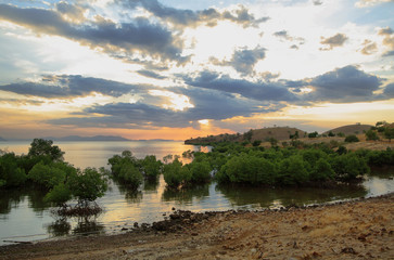 Sunset panorama on tropical Seraya Island, Indonesia