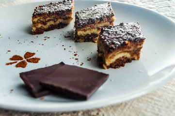 Homemade Cake On A Plate, Bars Of Chocolate