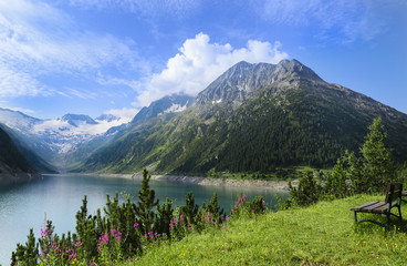 Alpine lake Schlegeis in the valley Zillertal, Austrian Alps
