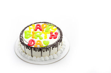 Happy birthday cake isolated on white