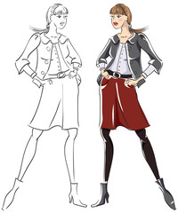 Sketch of girl - color and outline