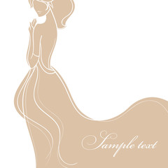 Obraz na płótnie Canvas Wedding card with beautiful bride in gold dress vector illustrat