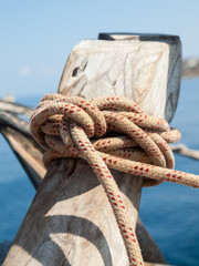 ships rope tied off on a bollard