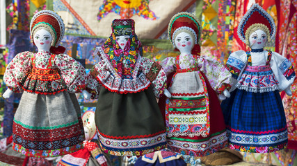 Fototapeta na wymiar linen doll in Russian national dress