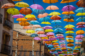 Street decorated with colored umbrellas,Madrid