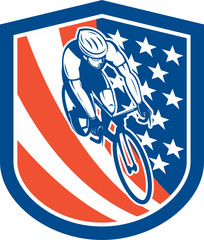Bicycle Rider USA Flag Shield Retro
