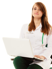 Medical. Woman doctor working on computer laptop