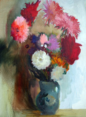 Oil painting of the beautiful flowers.