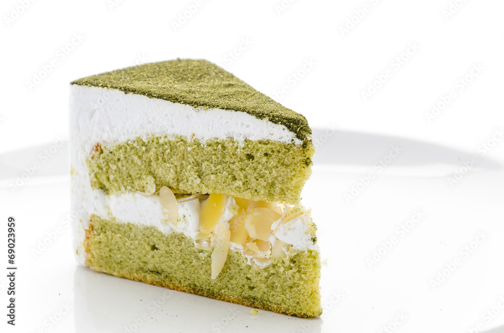 Wall mural Cake matcha isolated white background