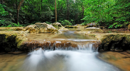 Waterfall with blue stream in the nature Thailand forest