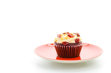 Red cupcake velvet isolated white background