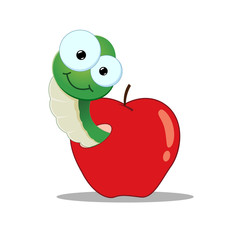 Cartoon Worm in an apple